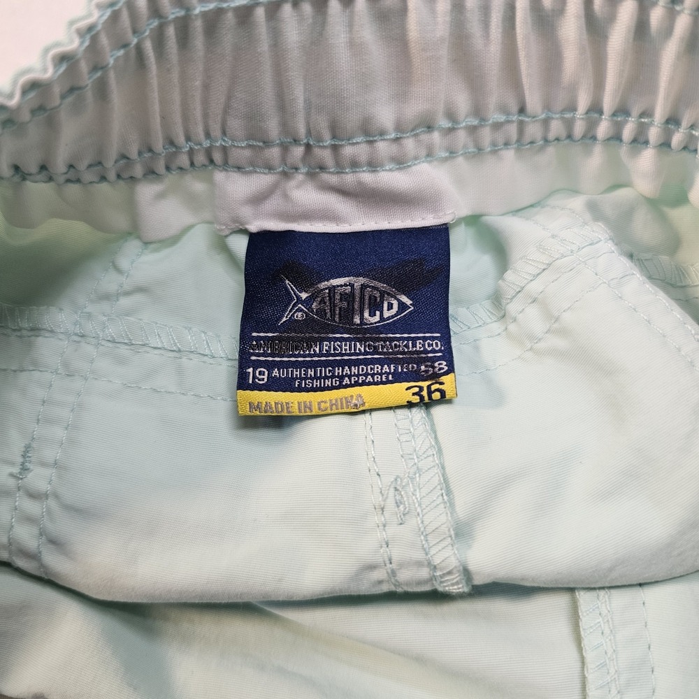 AFTCO Original Fishing Cargo Shorts Mens 36 Mint Green Nylon Outdoor - Picture 3 of 9
